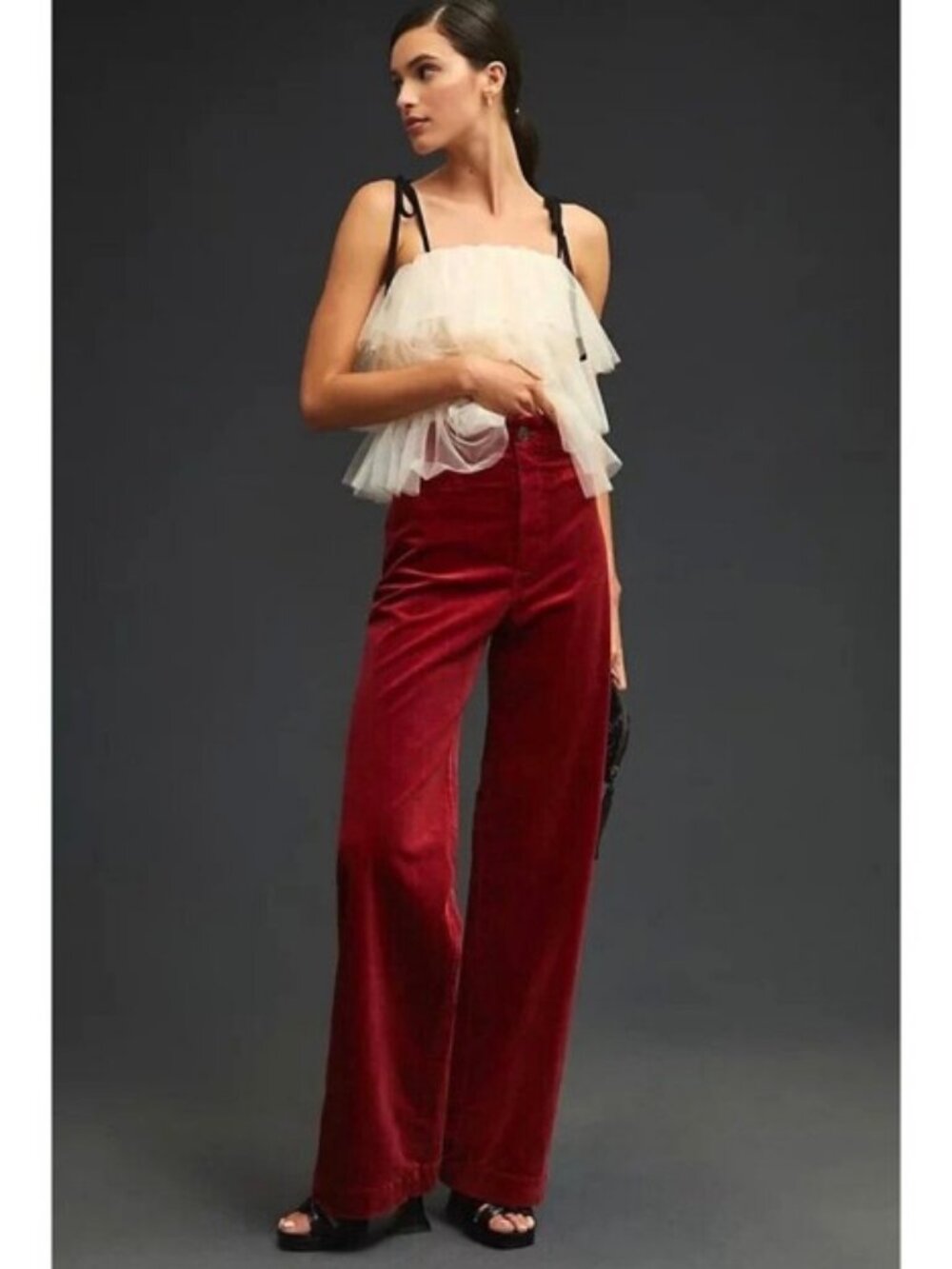 Maeve Colette Velvet Pants Bright Berry Full Length Wide Leg High Rise 31